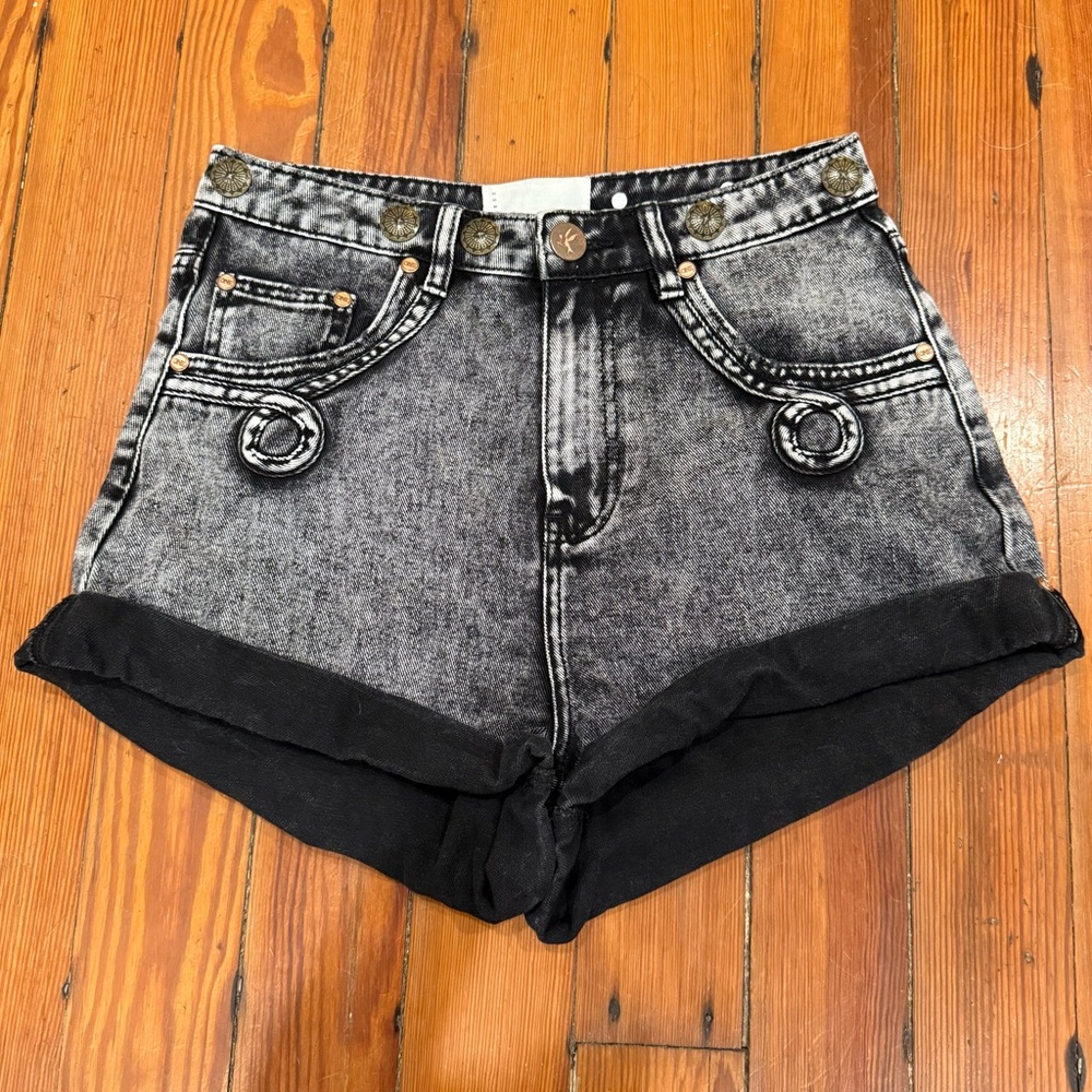 One Teaspoon Embellished Black Denim Shorts - size 28